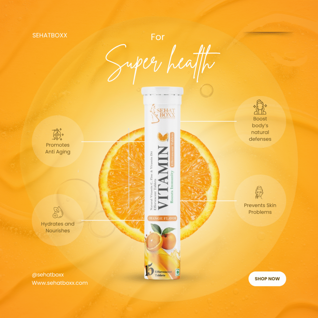 SEHATBOXX Vitamin C + Zinc + Vitamin D3 Effervescent Tablets